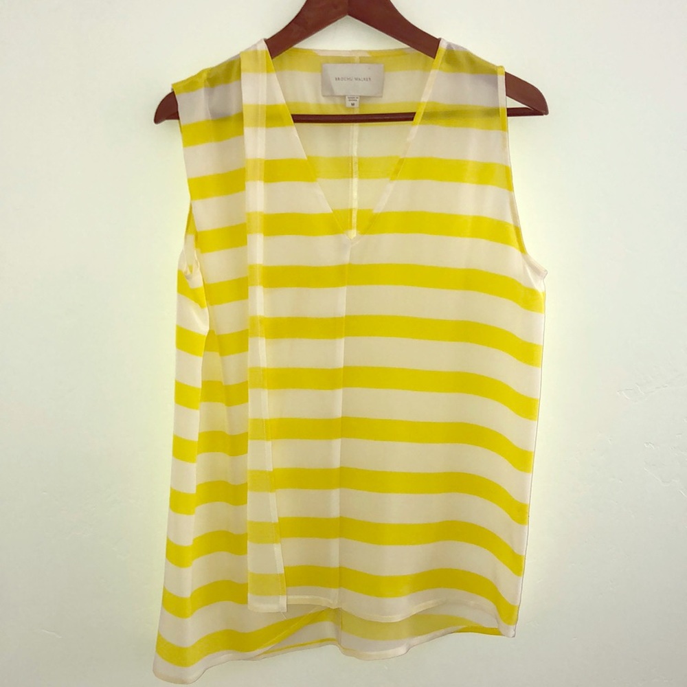 Beautiful Yellow & White Stripped Silk Blouse Sz M